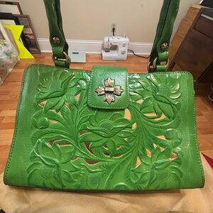 Patricia Nash Green Embossed Leather Shoulder Bag